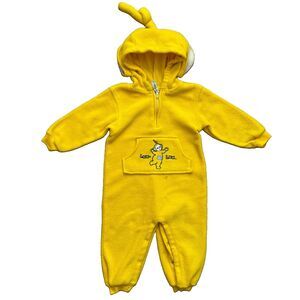 Vintage 90s Teletubbies Laa-Laa Fleece Romper Bodysuit 3T Halloween Costume